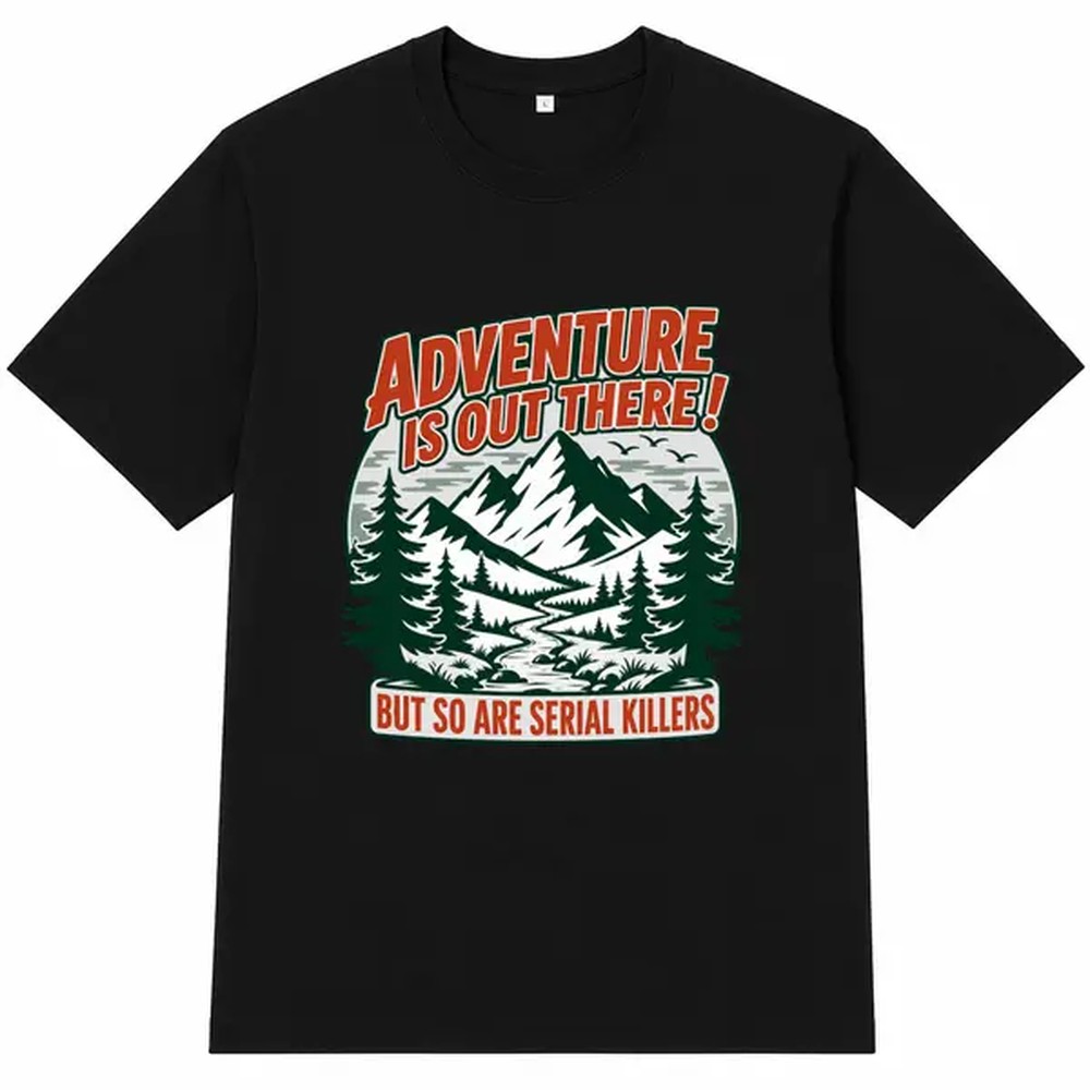 Outdoor Adventure Gifts - قميص أسود مطبوع عليه نصوص للمغامرات